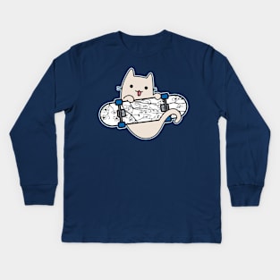 Cat and Skateboard Skateboarding Cat cherry skater Kids Long Sleeve T-Shirt